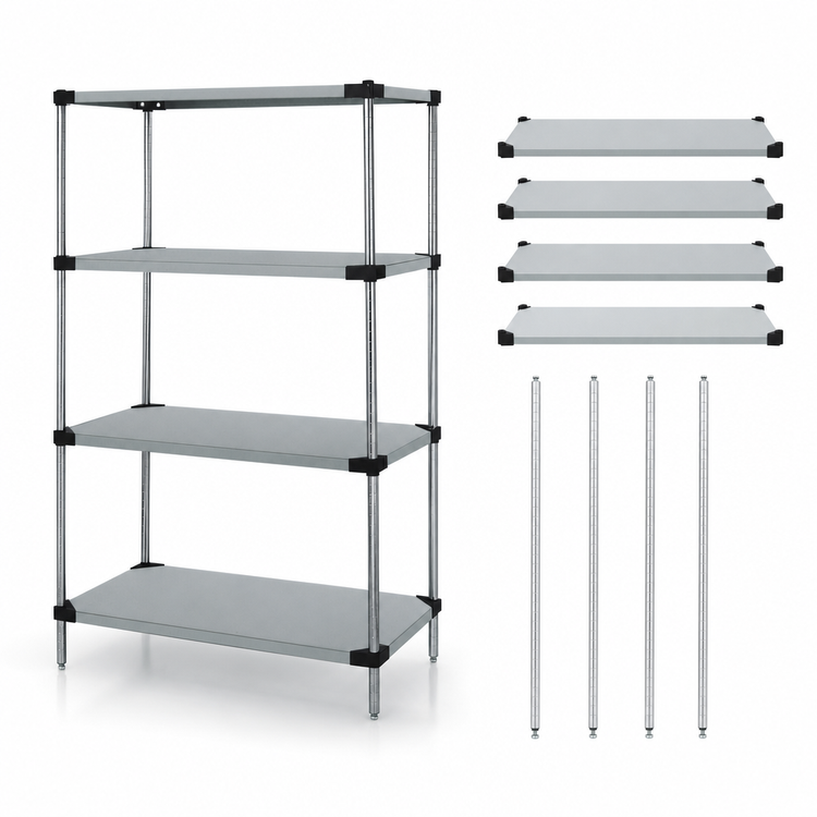 Product image #3 for Quantum Solid Shelving Starter Kit with 4 Solid Shelves, 72W x 24D x 74H, 304 Stainless Steel