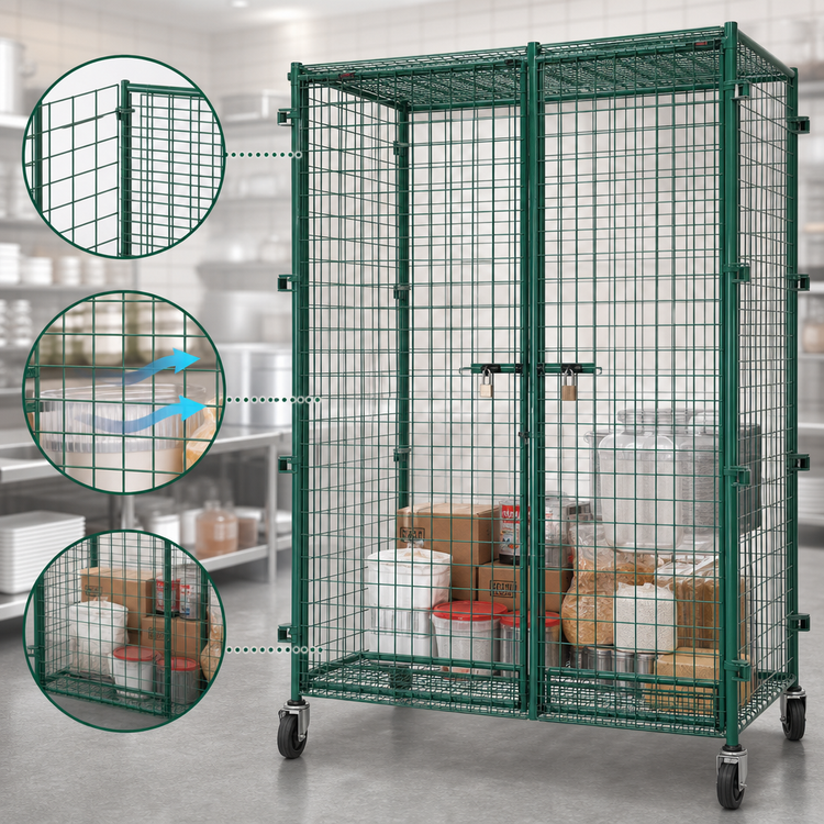 Product image #3 for EagleGard Mobile Wire Security Cage with Dual Padlock Doors and Casters, 33-1/4 x 33-1/4 x 69 Inches