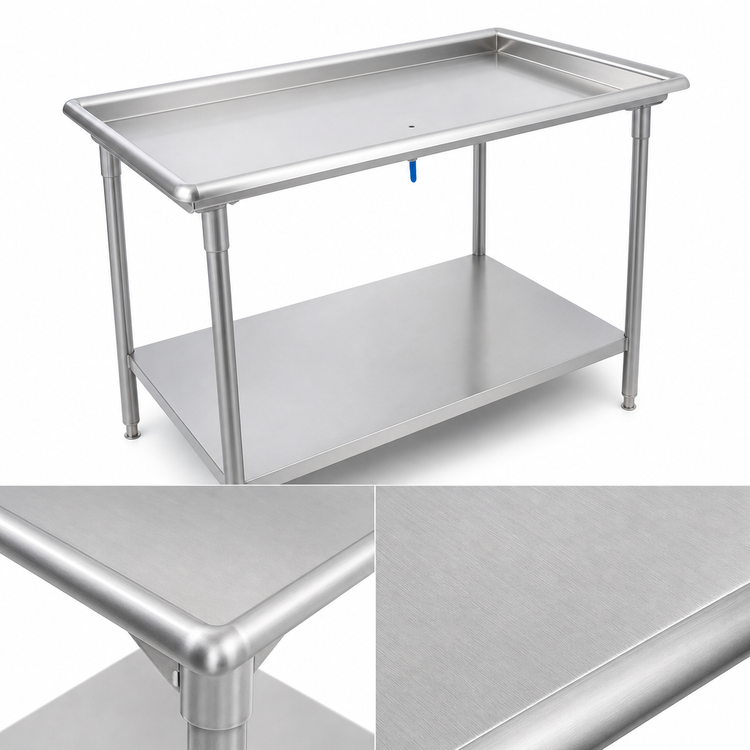 Product image #3 for John Boos Stainless Steel Dish Sorting Table with Raised Edge, Undershelf, and Adjustable Bullet Feet, 60-7/8 Inch W x 30-3/8 Inch D