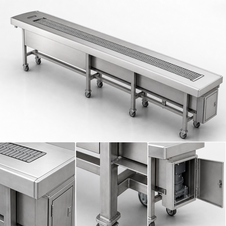 Product image #3 for Dinex DXIESSB12 12' Lexan Slat Belt Tray Make-Up Conveyor