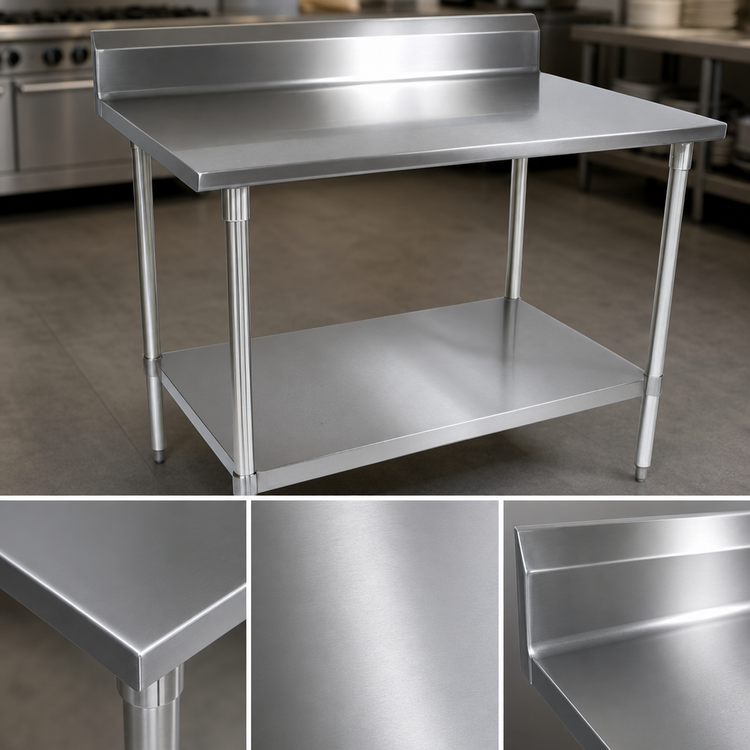 Product image #3 for BK Resources 30 x 24 Inch Stainless Steel Work Table with 5 Inch Backsplash and Galvanized Undershelf