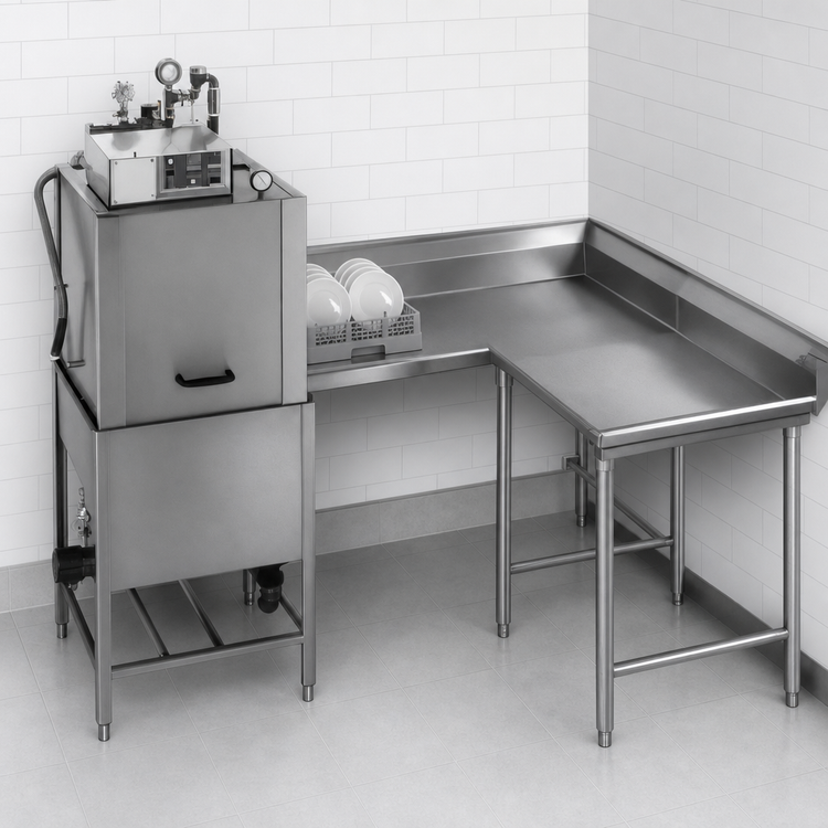 Product image #3 for Right-Hand Corner Clean Dishtable, 48-Inch Machine-to-Corner, 60-Inch Corner-to-End, 16/430 Stainless Steel