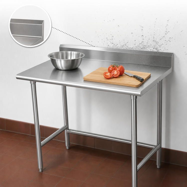 Product image #3 for Advance Tabco Special Value Series 30 x 24 Open Base 430 Stainless Steel Work Table with 5-Inch Backsplash
