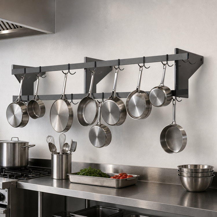 Product image #3 for Eagle Group 144-Inch Wall-Mount Commercial Aluminum Pot Rack with 24 Double-Pronged Hooks