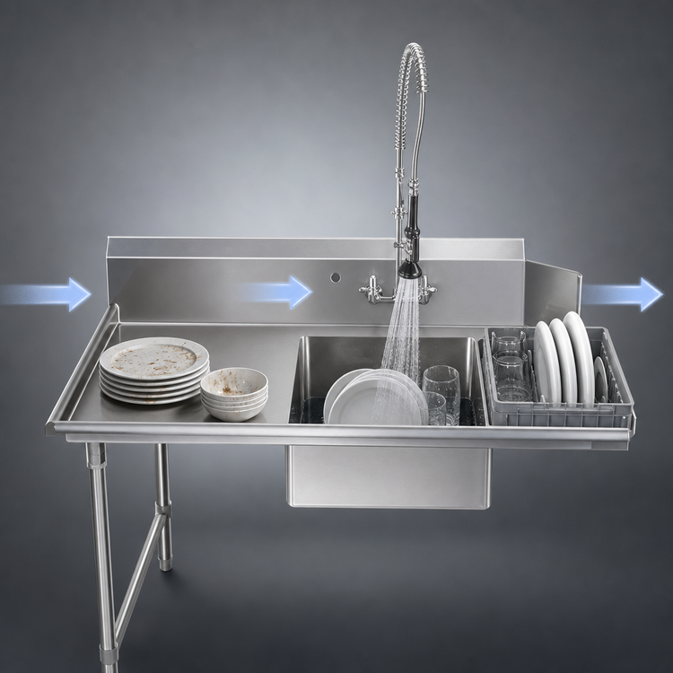 Product image #3 for John Boos Straight Soiled Dishtable with Pre-Rinse Sink, 48 x 30 Inch, Left-to-Right Operation