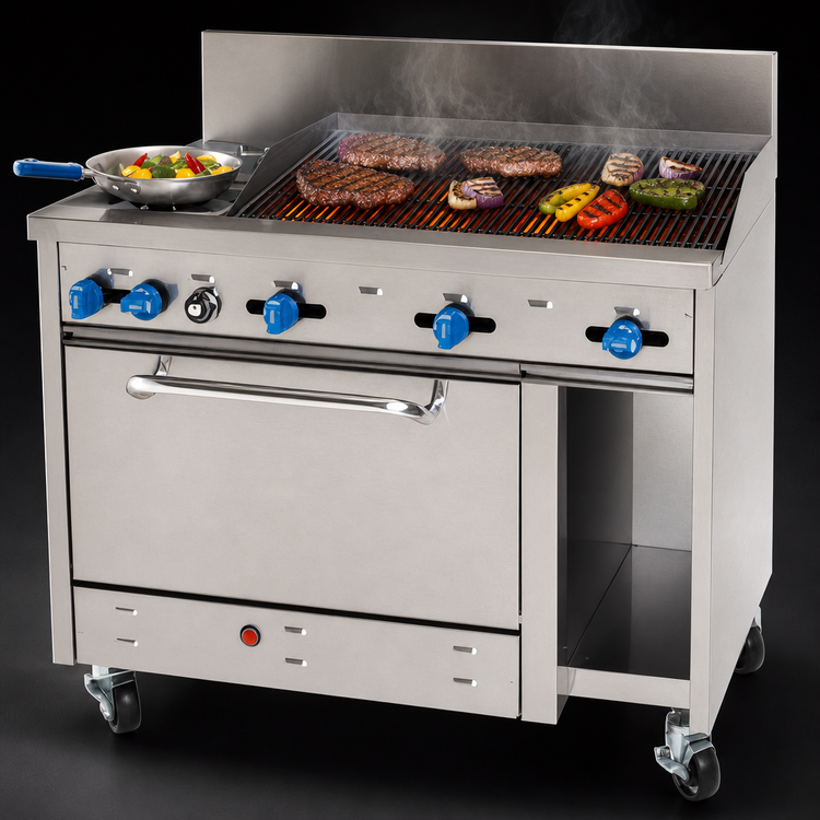 Product image #3 for Comstock-Castle F3430-4RB 48-Inch Commercial Gas Char-Broiler Range with Extra-Wide 31-Inch Oven and 10-Inch Cabinet Storage