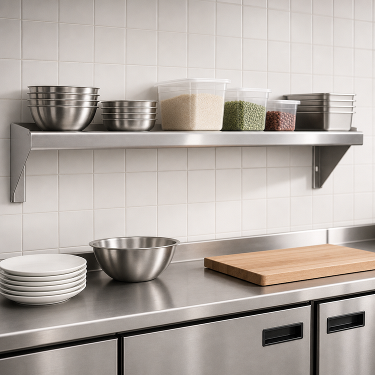 Product image #3 for Advance Tabco Special Value Series Wall-Mounted Stainless Steel Shelf, 96W x 15D, 18 Gauge, Satin Finish