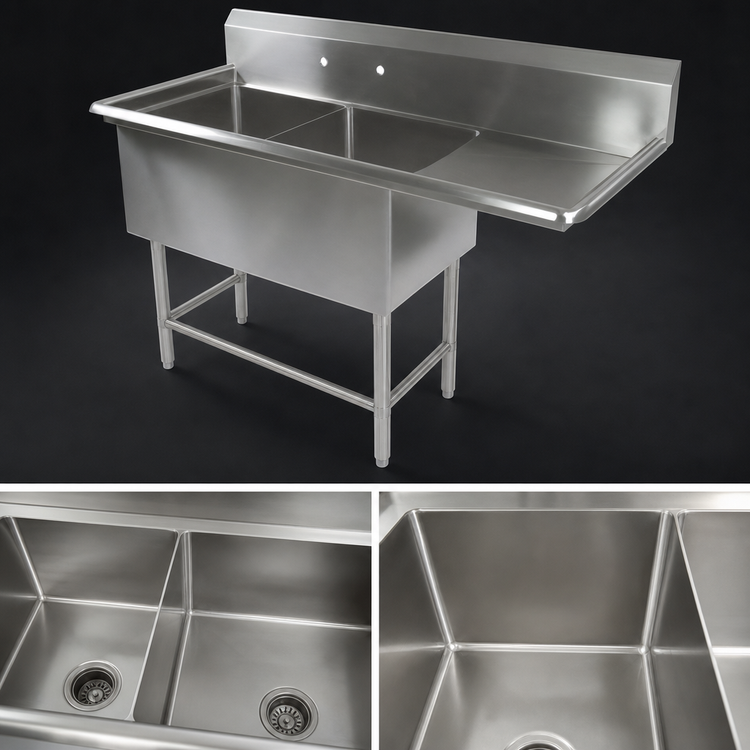 Product image #3 for John Boos Pro-Bowl 2-Compartment Stainless Steel Sink with 30-Inch Right Drainboard, 82-3/16 x 29-1/2 x 44-1/16 Inches