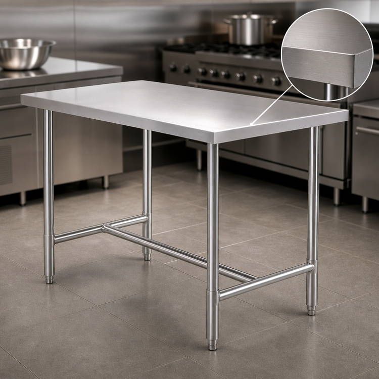 Product image #3 for Heavy Duty Stainless Steel Work Table with H-Frame Open Base, 48"W x 30"D x 36"H