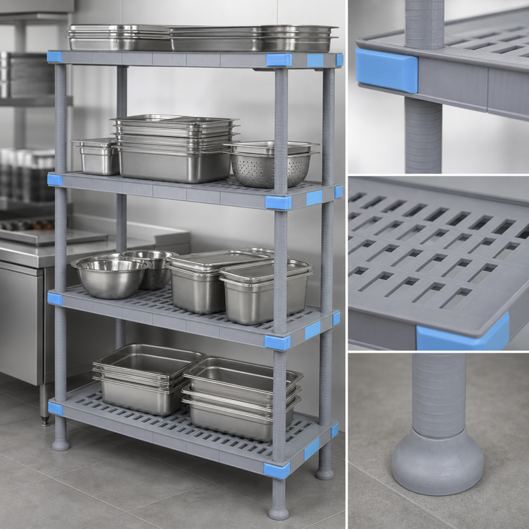 Product image #3 for Quantum Millenia 54" W x 24" D x 74" H Stationary Polymer Shelving Starter Unit with 4 Open Grid Shelves, Gray