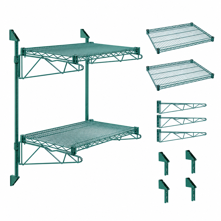 Product image #3 for Quantum Cantilever Double Shelf Wall-Mount Wire Shelving Unit, 36 x 18 Inches, Green Epoxy Finish