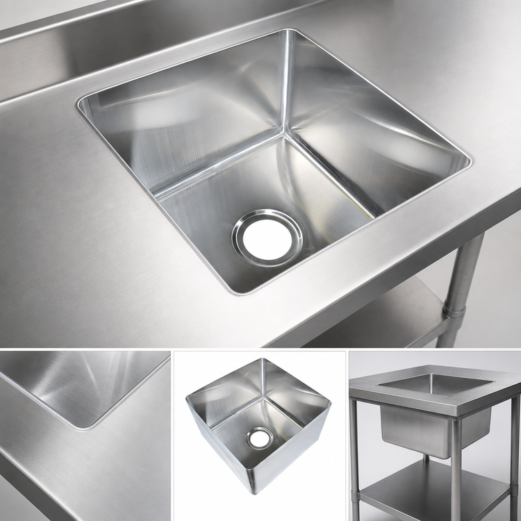 Product image #3 for BK Resources Weld-In Single Compartment Stainless Steel Sink, 18 x 18 x 14 Inches, 16 Gauge