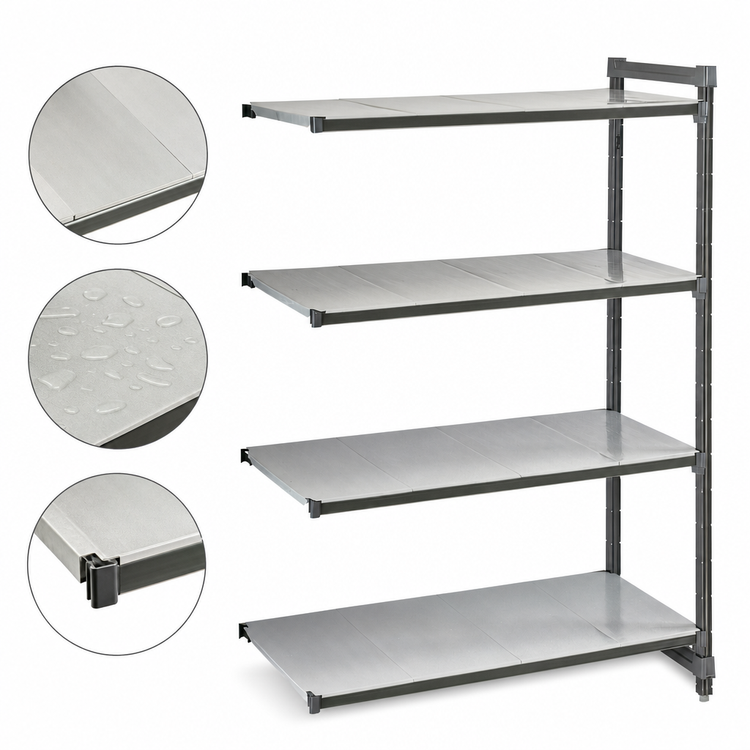 Product image #3 for Cambro Camshelving Basics Plus 4-Tier Solid Add-On Polymer Shelving Unit, 18 x 60 x 64 Inches, Brushed Graphite