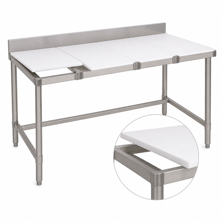 Product image #3 for Eagle Group 120-Inch x 36-Inch Poly Top Trimming Table with Stainless Steel Base and 4-Inch Backsplash