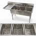 Thumbnail image #3 for Economy Three-Compartment Stainless Steel Sink with Left-Hand Drainboard, 74-1/2 Inch W x 25-1/2 Inch D x 41 Inch H