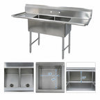 Thumbnail image #3 for BK Resources BKS-2-24-14-24TS 2-Compartment Stainless Steel Sink, 96-Inch Wide, Left & Right Drainboards, 9-Inch Backsplash