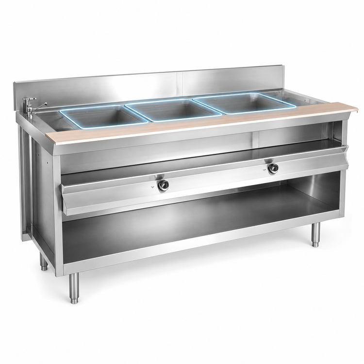 Product image #3 for La Rosa 48-Inch Electric Hot Food Table with Water Bath, 3 Openings, Open Cabinet Base