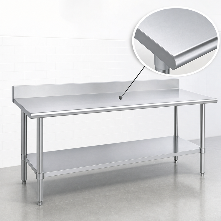 Product image #3 for Duke 120-Inch x 24-Inch Stainless Steel Work Table with 4.59-Inch Riser and Galvanized Undershelf and Posts
