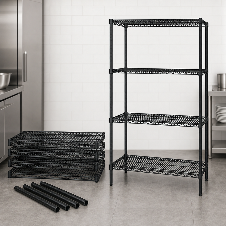 Product image #3 for Quantum 24"W x 18"D x 63"H 4-Shelf Wire Shelving Starter Kit, Black Epoxy Antimicrobial Finish