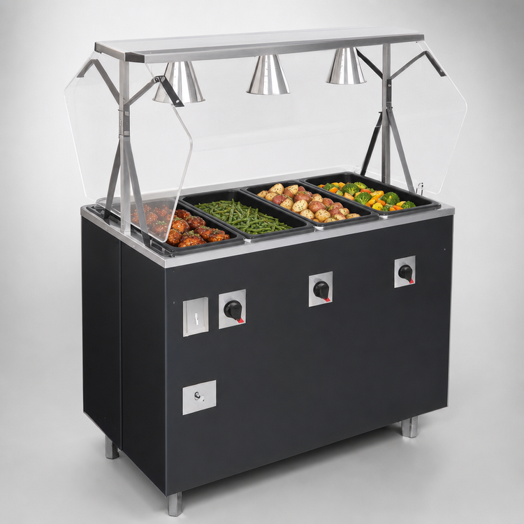 Product image #3 for Vollrath 2-Series Affordable Portable Deluxe 4-Well Mobile Hot Food Station with Lighted Breath Guard