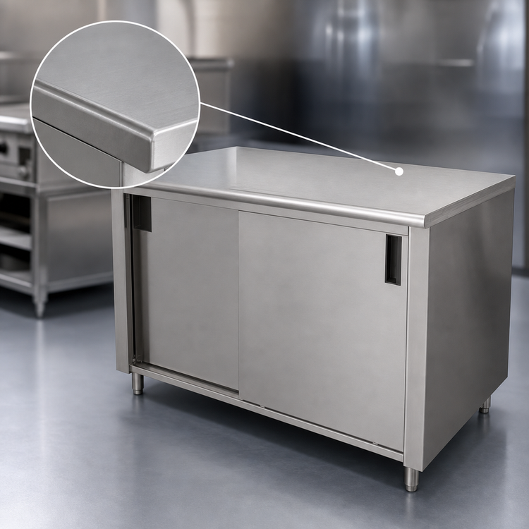 Product image #3 for Advance Tabco 96-Inch x 30-Inch Enclosed Work Table with Sliding Door Cabinet Base and 14-Gauge 304 Stainless Steel Flat Top