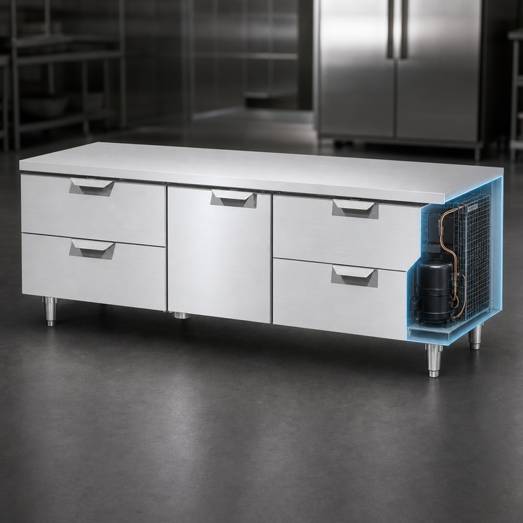 Product image #3 for La Rosa Refrigeration 3376-RF 76-Inch Three-Section Reach-In Self-Contained Freezer Base Equipment Stand with 1 Door and 4 Drawers