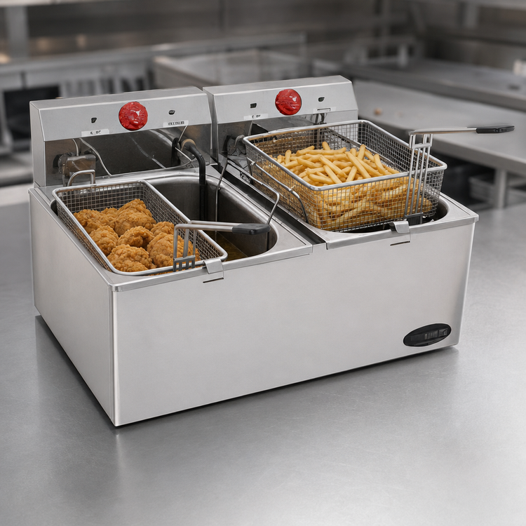 Product image #3 for RedHots Double-Tank Countertop Electric Fryer, 30 lb. Total Capacity, 208-240V