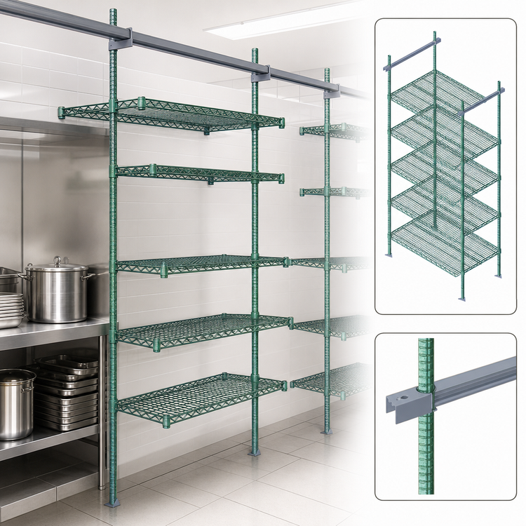 Product image #3 for Quantum 18-Inch Intermediate Overhead Track Shelving Kit with 86-Inch Posts, Green Epoxy Finish