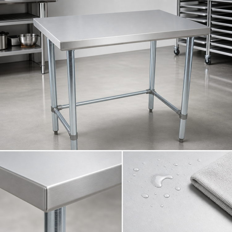 Product image #3 for BK Resources VTTOB-6024 60" x 24" Open Base Flat Top Work Table, 18/430 Stainless Steel Top, Galvanized Legs