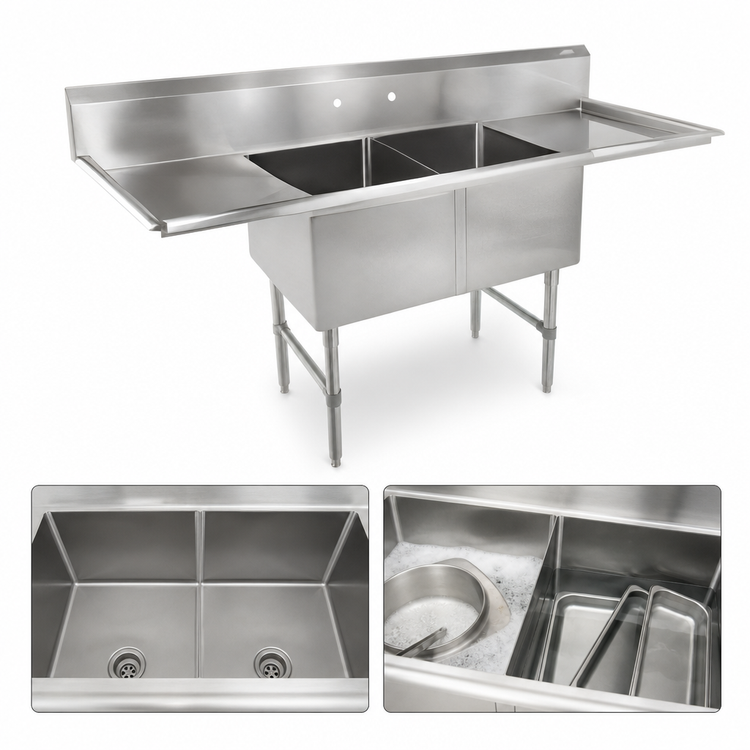 Product image #3 for John Boos B Series 2-Compartment Stainless Steel Sink with Left and Right Drainboards