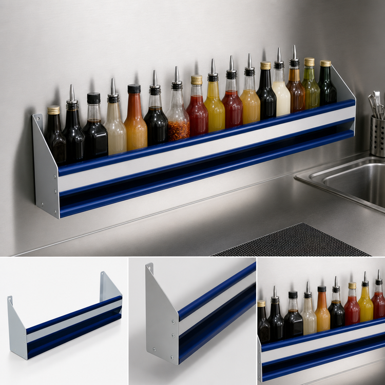 Product image #3 for Advance Tabco Prestige 54-Inch Single-Tier Stainless Steel Speed Rail, 13-Bottle Capacity