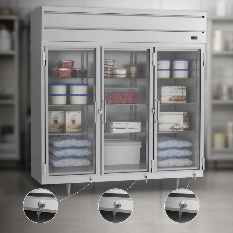 Product image #3 for Beverage-Air P Series Three-Section Glass Door Reach-In Freezer, 68.34 Cu. Ft.