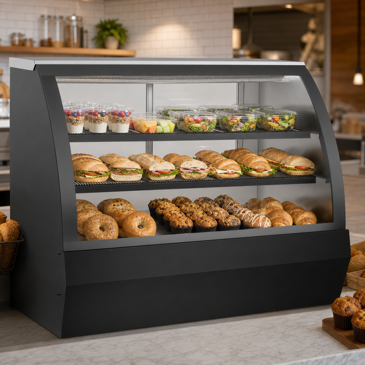 Product image #3 for Beverage-Air 60.25-Inch Dry Deli Display Case with Curved Glass, Sliding Rear Doors, 17 Cu. Ft., Black Exterior