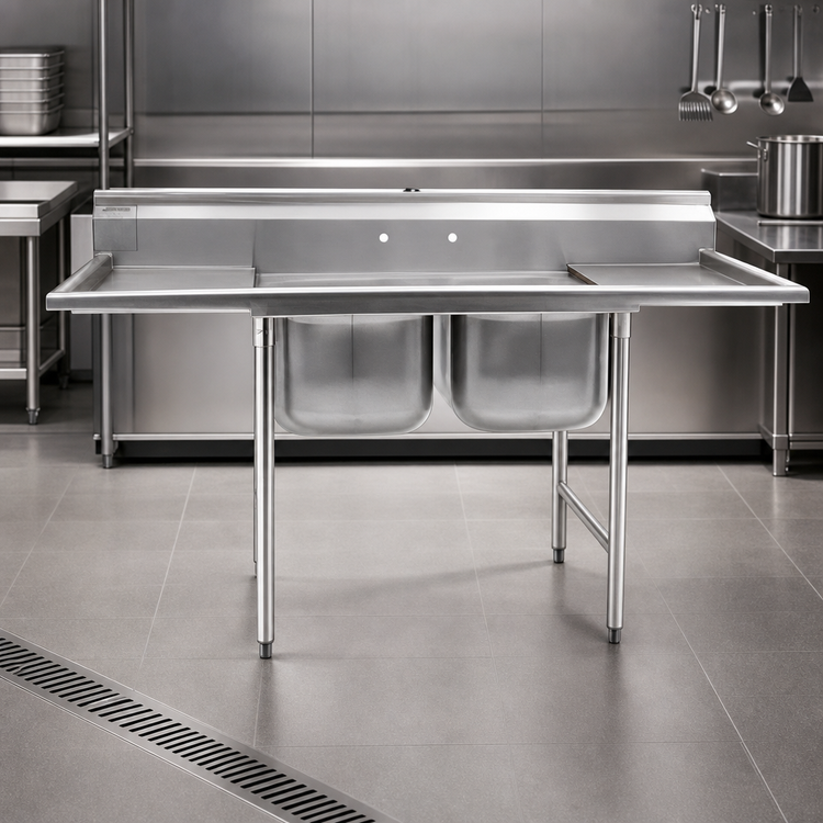 Product image #3 for Eagle Group 314 Series Two-Compartment Stainless Steel Sink with 9.5-Inch Backsplash, 41-Inch x 27.5-Inch