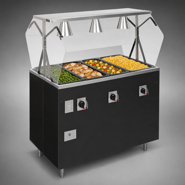 Product image #3 for Vollrath 2-Series Affordable Portable Deluxe 4-Well Hot Food Station with Breath Guard and Enclosed Storage Base