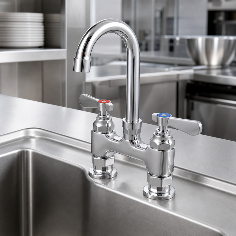 Product image #3 for OptiFlow Heavy Duty 4-Inch Centers Deck Mount Faucet with 5-Inch Gooseneck Spout
