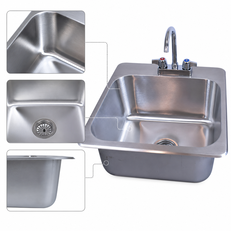 Product image #3 for BK Resources Deep Drawn One-Compartment Drop-In Sink with Deck-Mount Faucet and Basket Drain