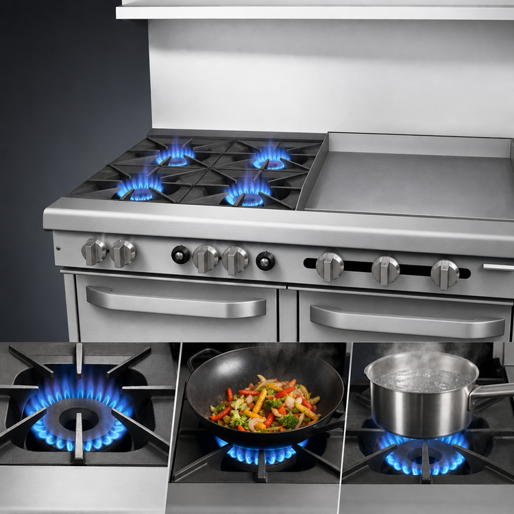Product image #3 for Southbend S-Series S48EE-2T 48" Commercial Gas Range with 4 Open Burners, 24" Griddle, and 2 Space Saver Ovens