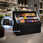Thumbnail image #3 for Howard-McCray Ovation Series SC-OS30E-4C-B 51-Inch Black Self-Contained Open Refrigerated Merchandiser with Curved End Panels, 3-Tier Shelves