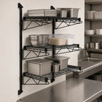Thumbnail image #3 for Quantum WC54-CB1248BK Wall-Mounted Cantilever Starter Shelving Unit, 3 Wire Shelves, Green Epoxy Antimicrobial Finish, NSF Listed