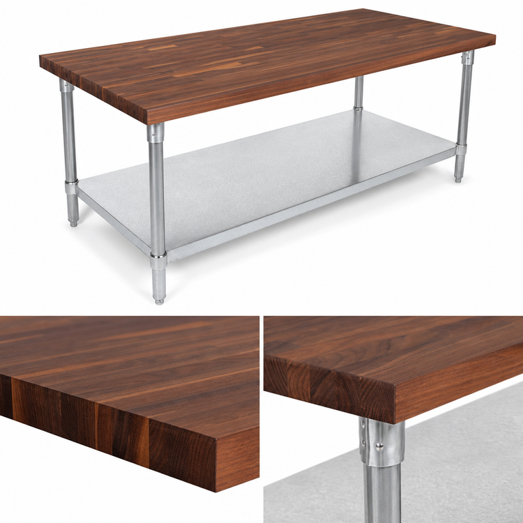 Product image #3 for John Boos 48 in. x 30 in. American Black Walnut Wood Top Work Table with Adjustable Undershelf