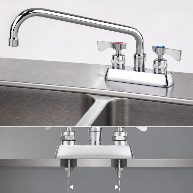 Product image #3 for Krowne Royal Series Deck Mount Manual Faucet, 12-Inch Swing Spout, 4-Inch Centers