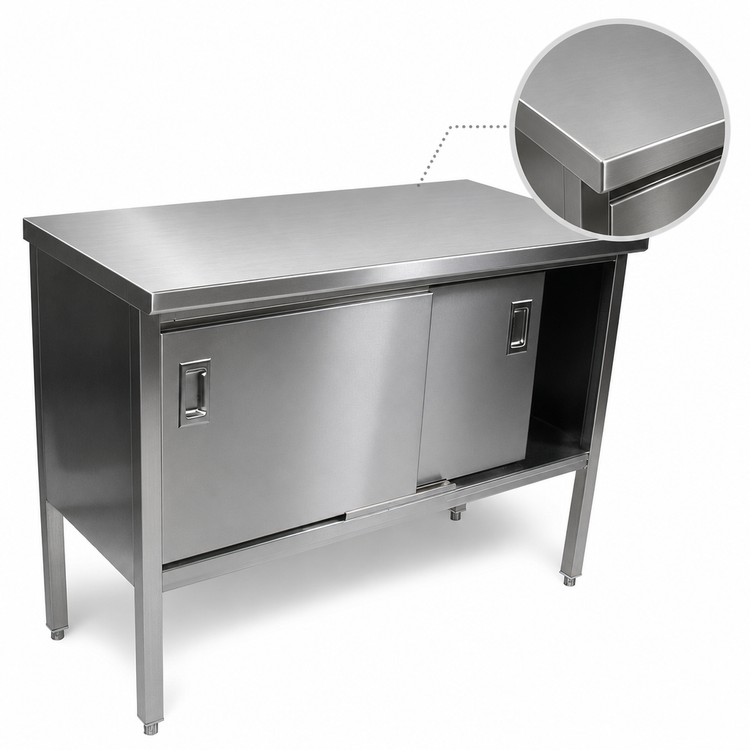 Product image #3 for John Boos Enclosed Work Table Cabinet Base with Sliding Doors, 36 x 24 Inch, 14-Gauge 300 Series Stainless Steel Top
