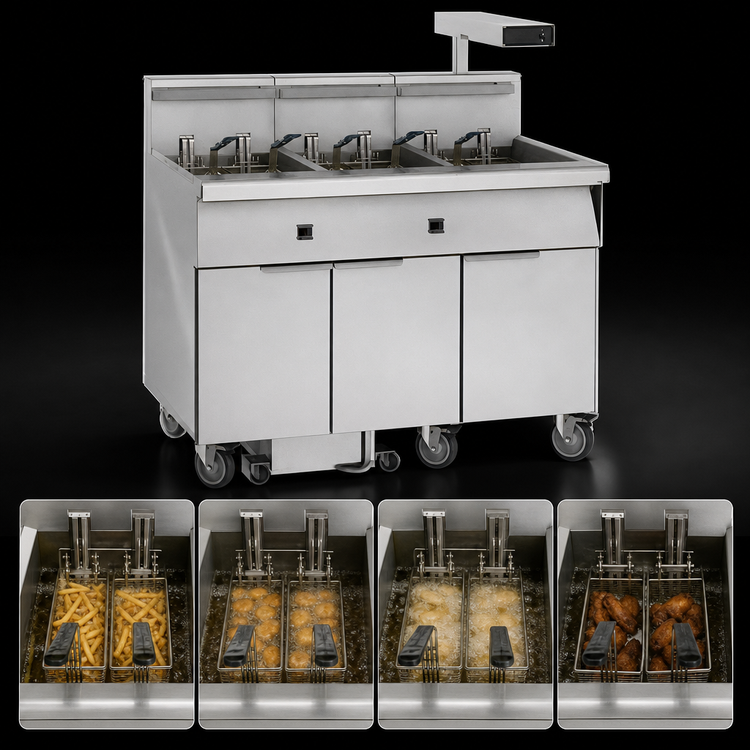 Product image #3 for Imperial Electric Floor Fryer with 4 Tanks, 50 lb Each, Computer Controls, and Built-In Filter System