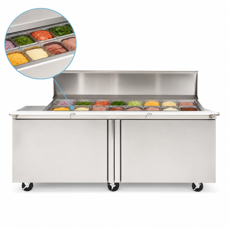Product image #3 for Delfield Mega Top 60-Inch Two-Section Sandwich/Salad Prep Table Refrigerator with 12-Pan Top