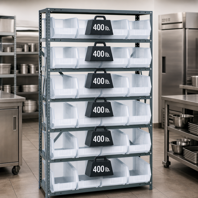 Product image #3 for Quantum Heavy Duty Wire Shelving Unit with 8 Shelves and 28 Clear Bins, 12 x 36 x 75 Inches