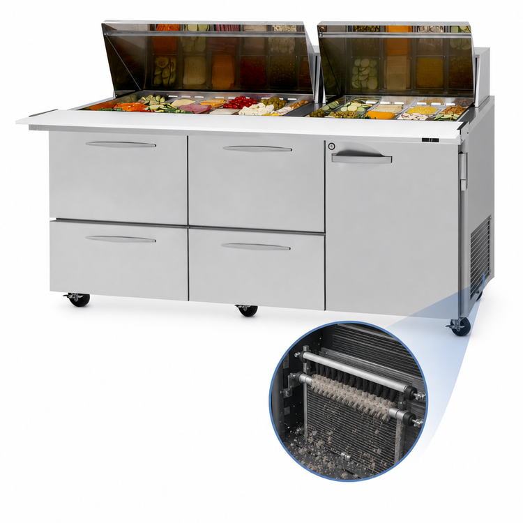 Product image #4 for Turbo Air PRO Series 72-5/8-Inch Mega Top Sandwich/Salad Prep Table with 1 Door, 4 Drawers, and 30-Pan Top