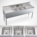 Thumbnail image #3 for Krowne Royal Series KR19-63C 72-Inch Three-Compartment Stainless Steel Underbar Sink with Dual Integral Drainboards and Swing-Spout Faucet