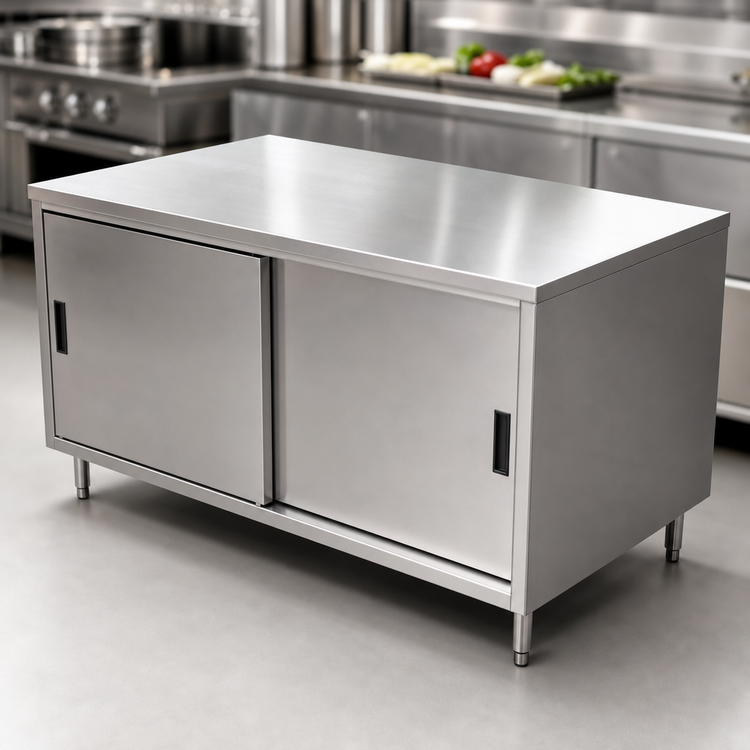 Product image #3 for BK Resources 60-Inch x 30-Inch Stainless Steel Chef Table Cabinet Base with Sliding Doors