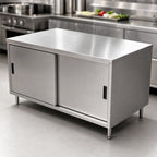 Thumbnail image #3 for BK Resources CST-3060S 60-Inch x 30-Inch Stainless Steel Enclosed Chef Table with Sliding Doors and 16-Gauge Flat Top